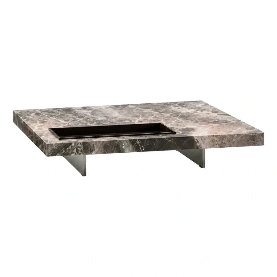 Modern Grey Marble Coffee Table with Recessed Tray