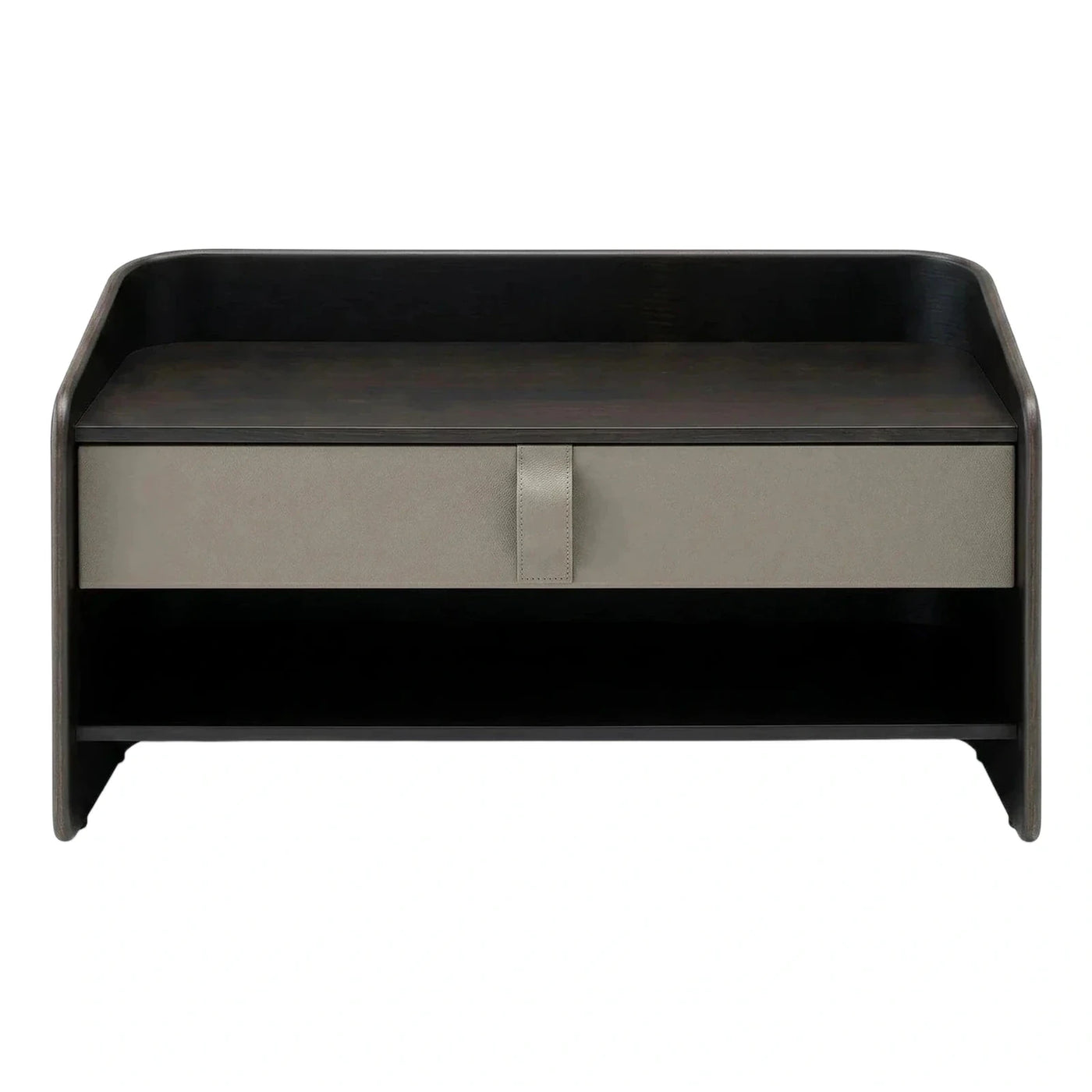 Modern Dark Wood Coffee Table with Leather Drawer