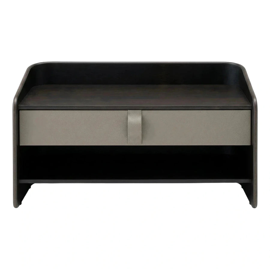 Modern Dark Wood Coffee Table with Leather Drawer