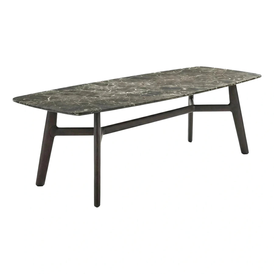 Dark Stone Top Wood Base Rectangular Coffee Table