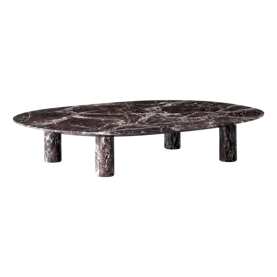 Oval Dark Marble Coffee Table with Cylindrical Legs