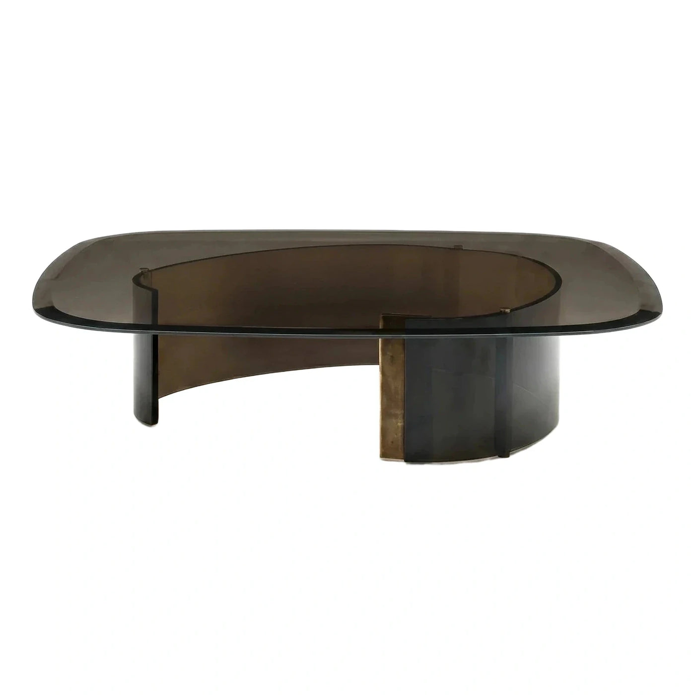 Modern Smoked Glass Oval Coffee Table with Brass