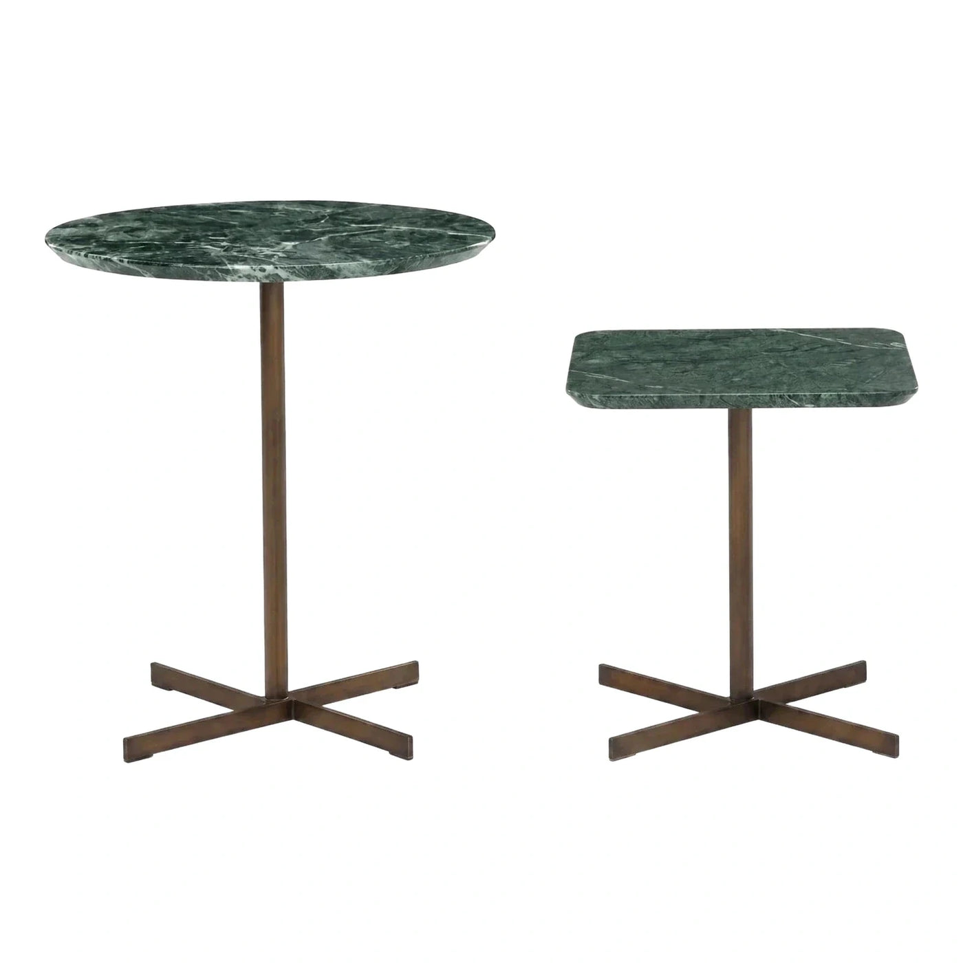Green Marble Top Side Tables with Bronze Base