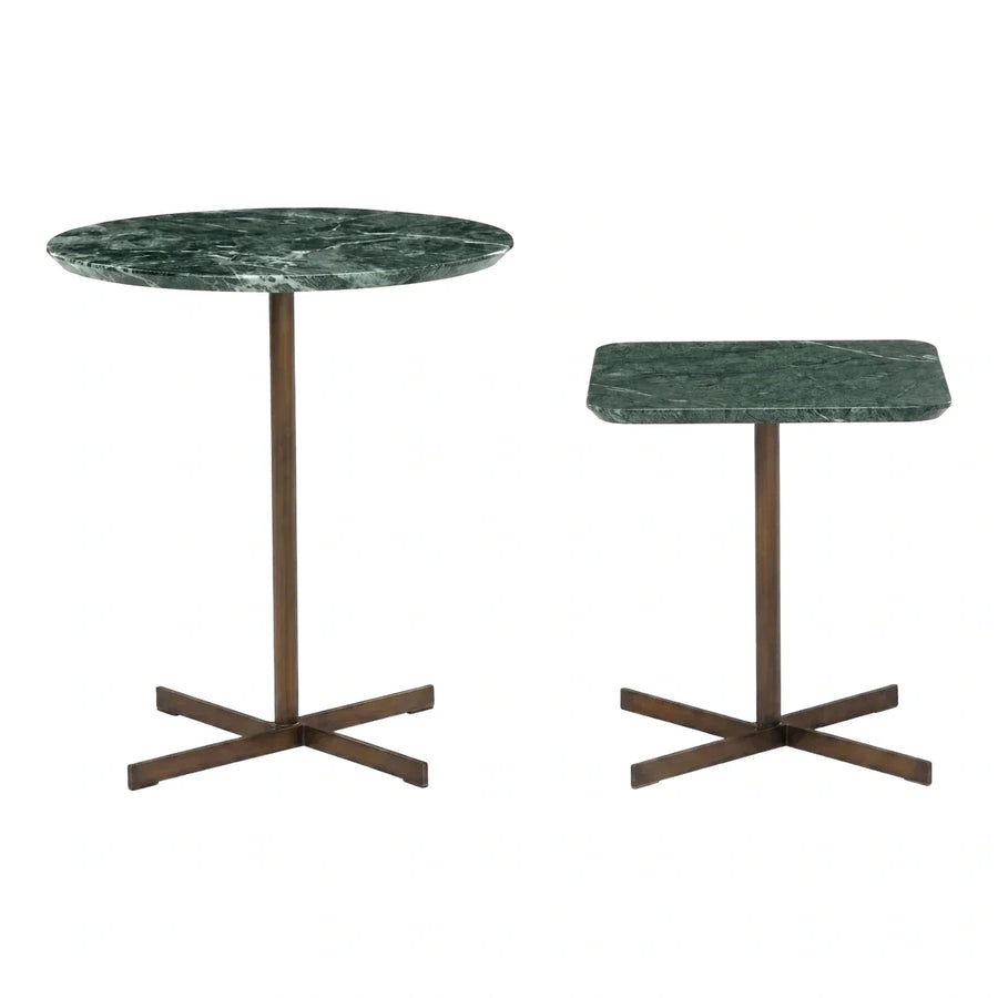 Green Marble Top Side Tables with Bronze Base