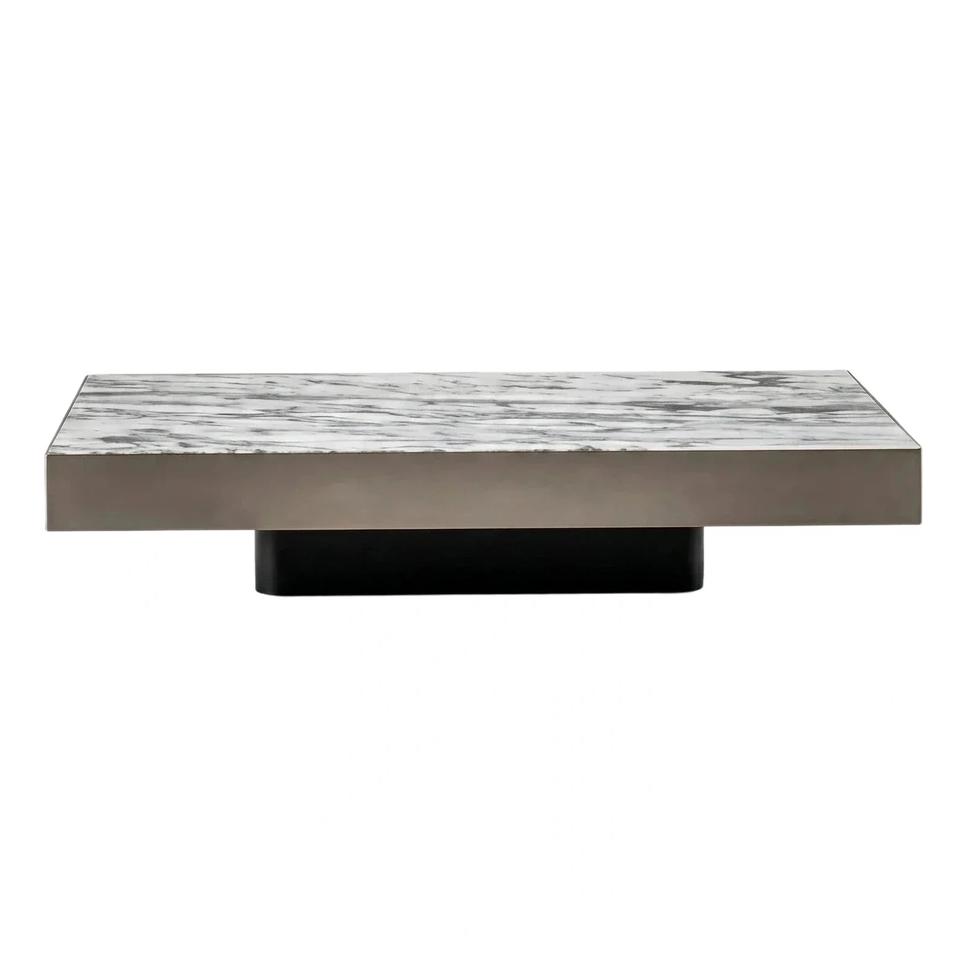 Modern Rectangular Marble Coffee Table with Metal Apron