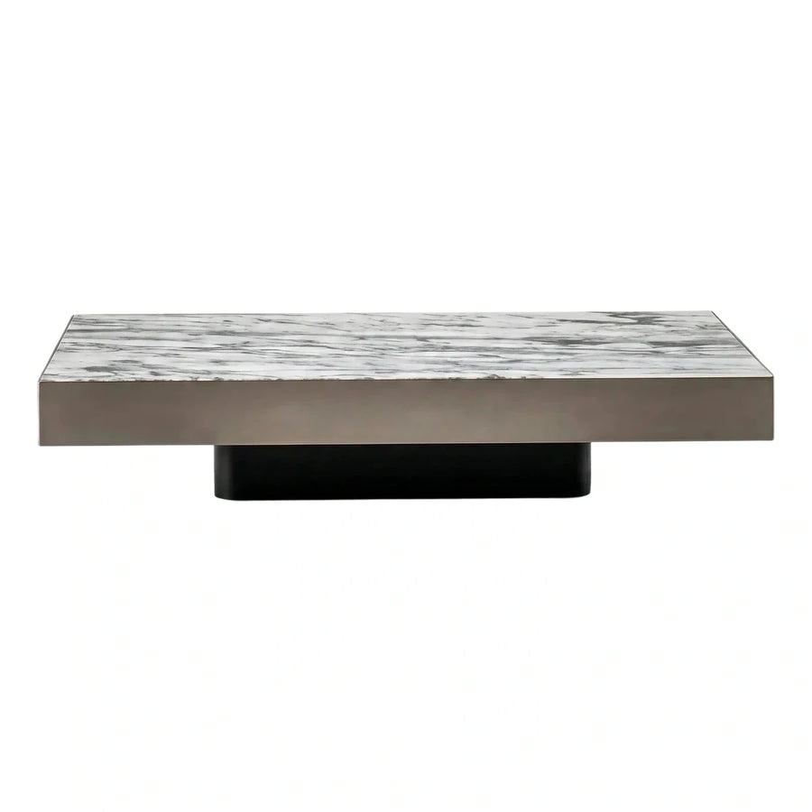 Modern Rectangular Marble Coffee Table with Metal Apron