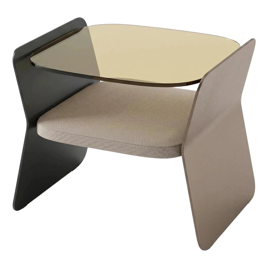 Modern Glass Top Coffee Table with Beige Seat