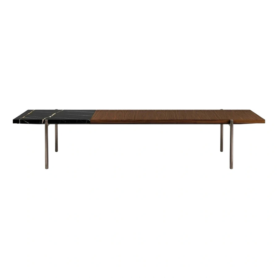 Modern Black Marble and Wood Coffee Table