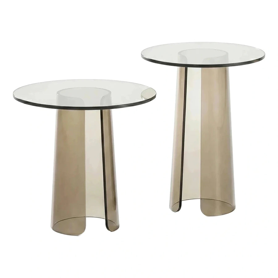 Modern Smoked Translucent Round Side Tables Pair
