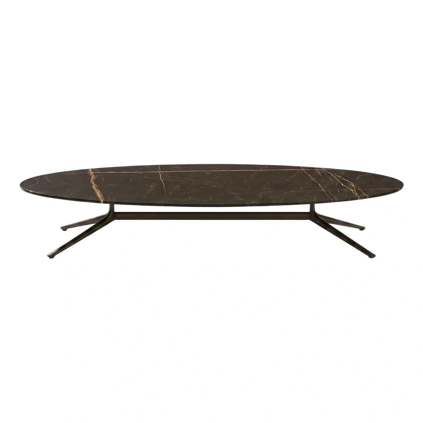 Oval Dark Marble Coffee Table with Metal Base