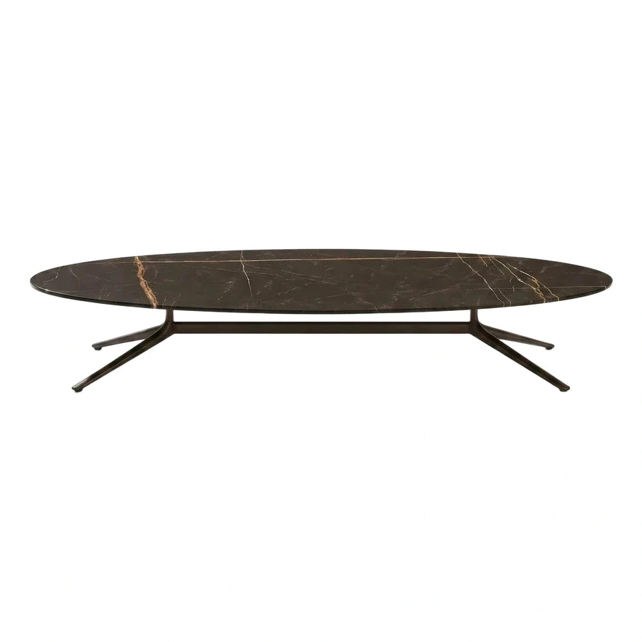 Oval Dark Marble Coffee Table with Metal Base