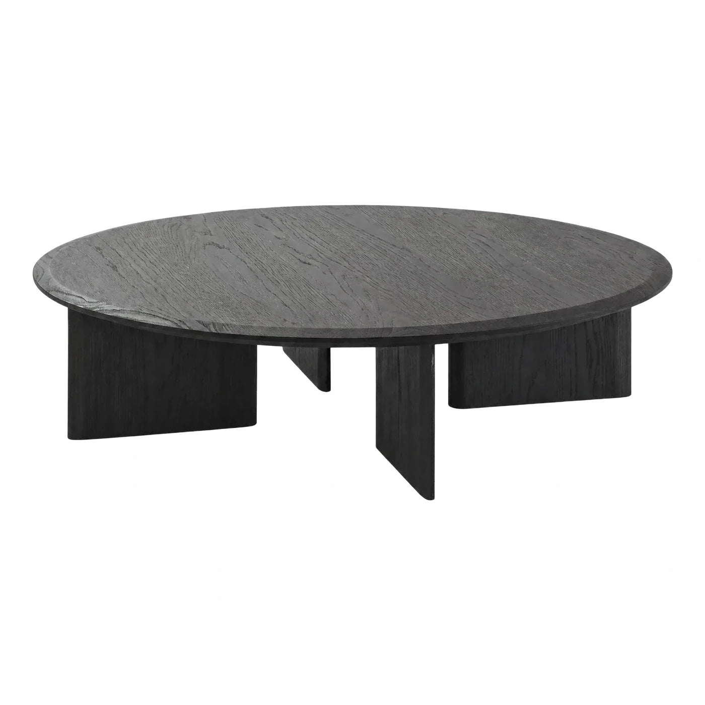 Modern Dark Wood Round Coffee Table with Slab Base