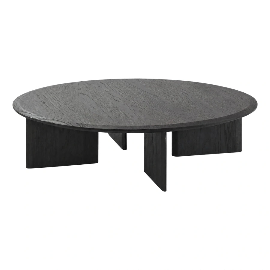 Modern Dark Wood Round Coffee Table with Slab Base