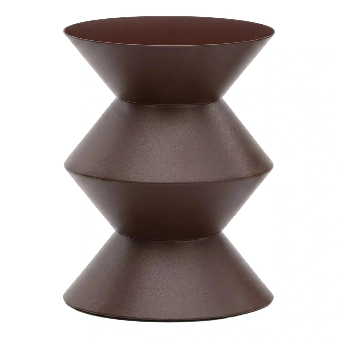 Geometric Brown Metal Sculptural Side Table