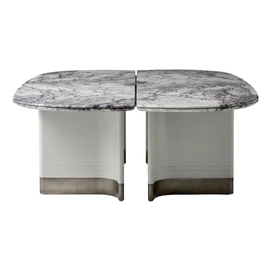 Modern Marble Top Semi-Circular Side Tables Pair