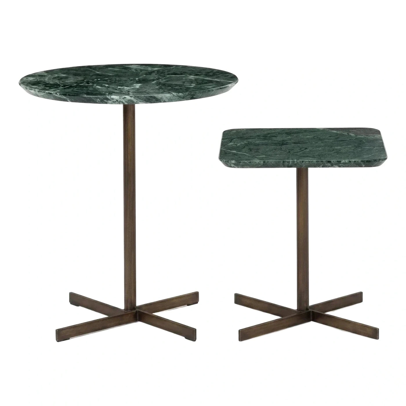 Green Marble Round and Square Side Tables Set