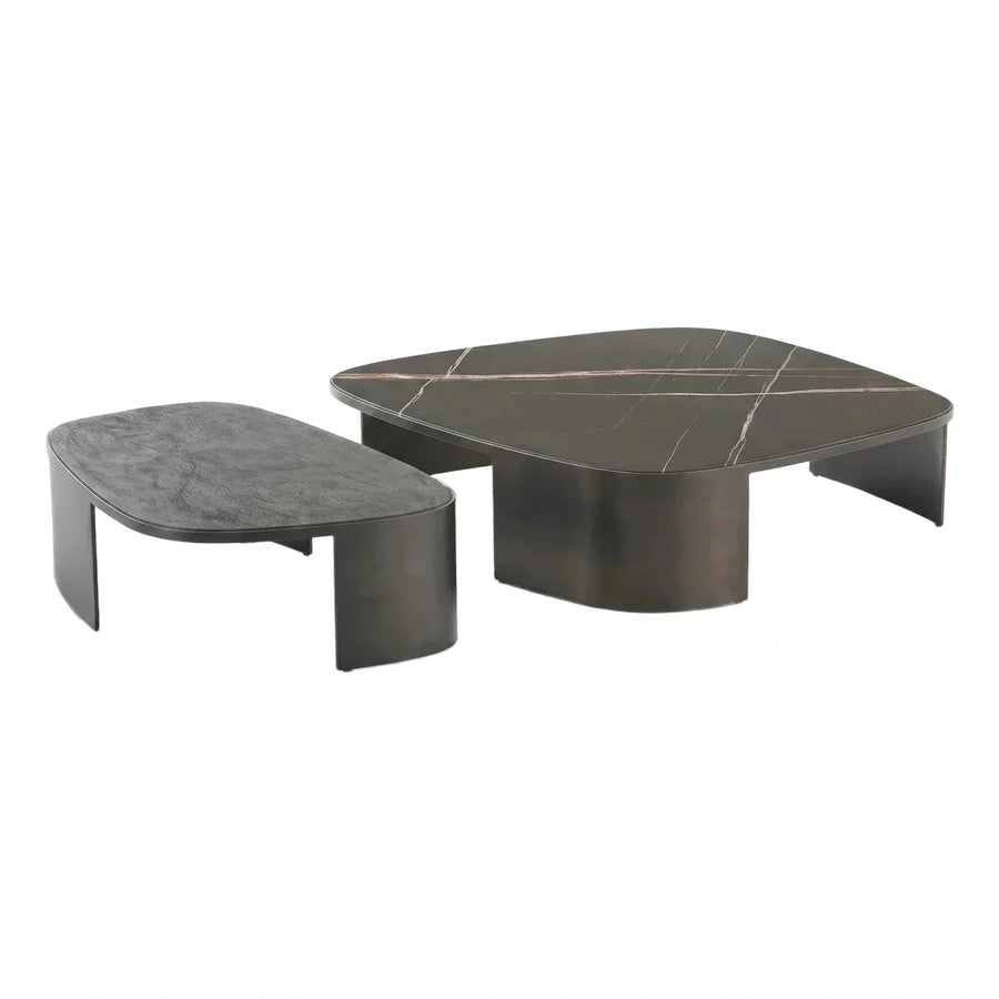 Modern Dark Stone Coffee Table and Side Table Set