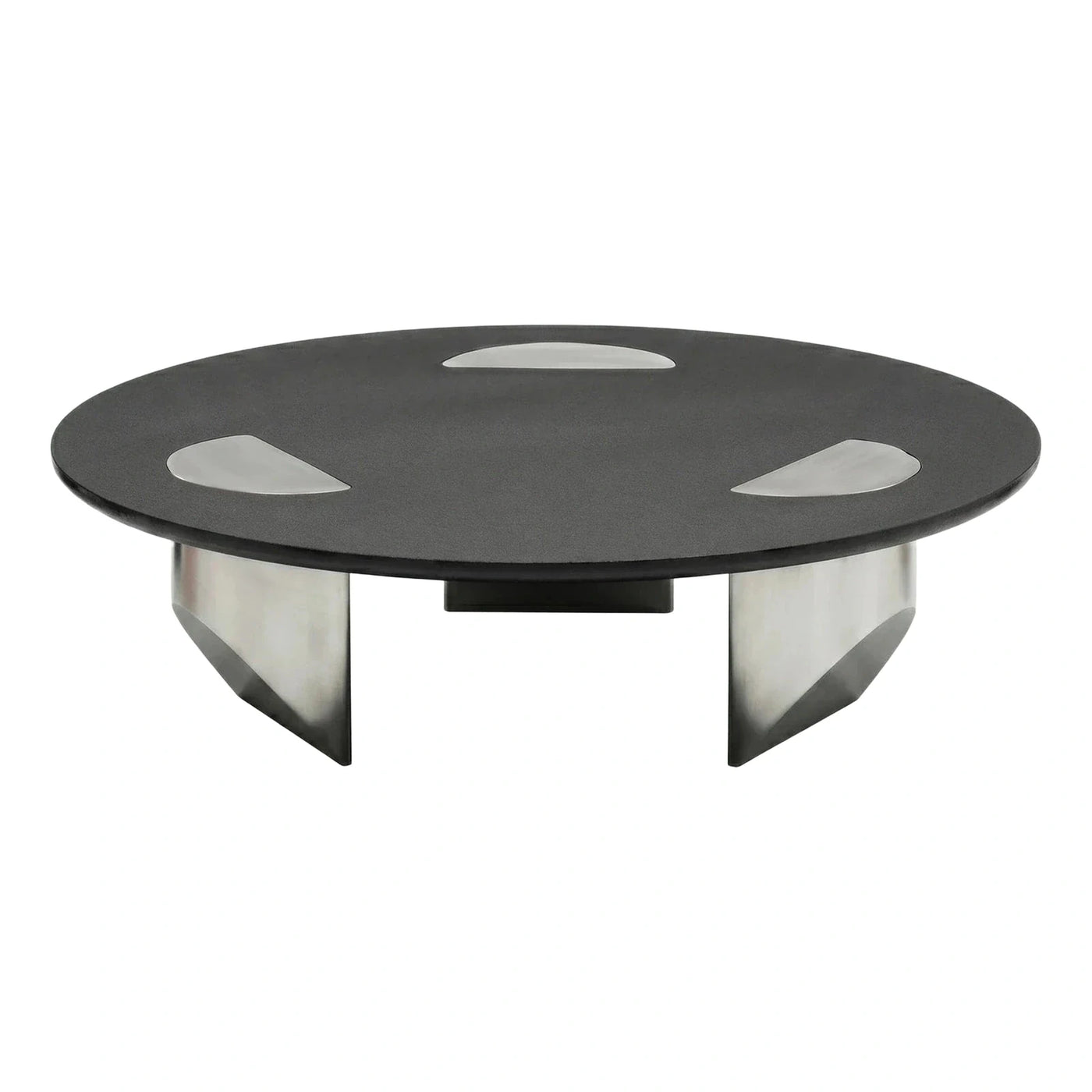 Modern Round Black Coffee Table with Metal Accents