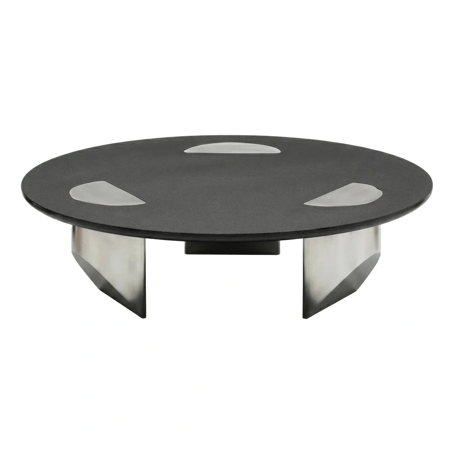 Modern Round Black Coffee Table with Metal Accents