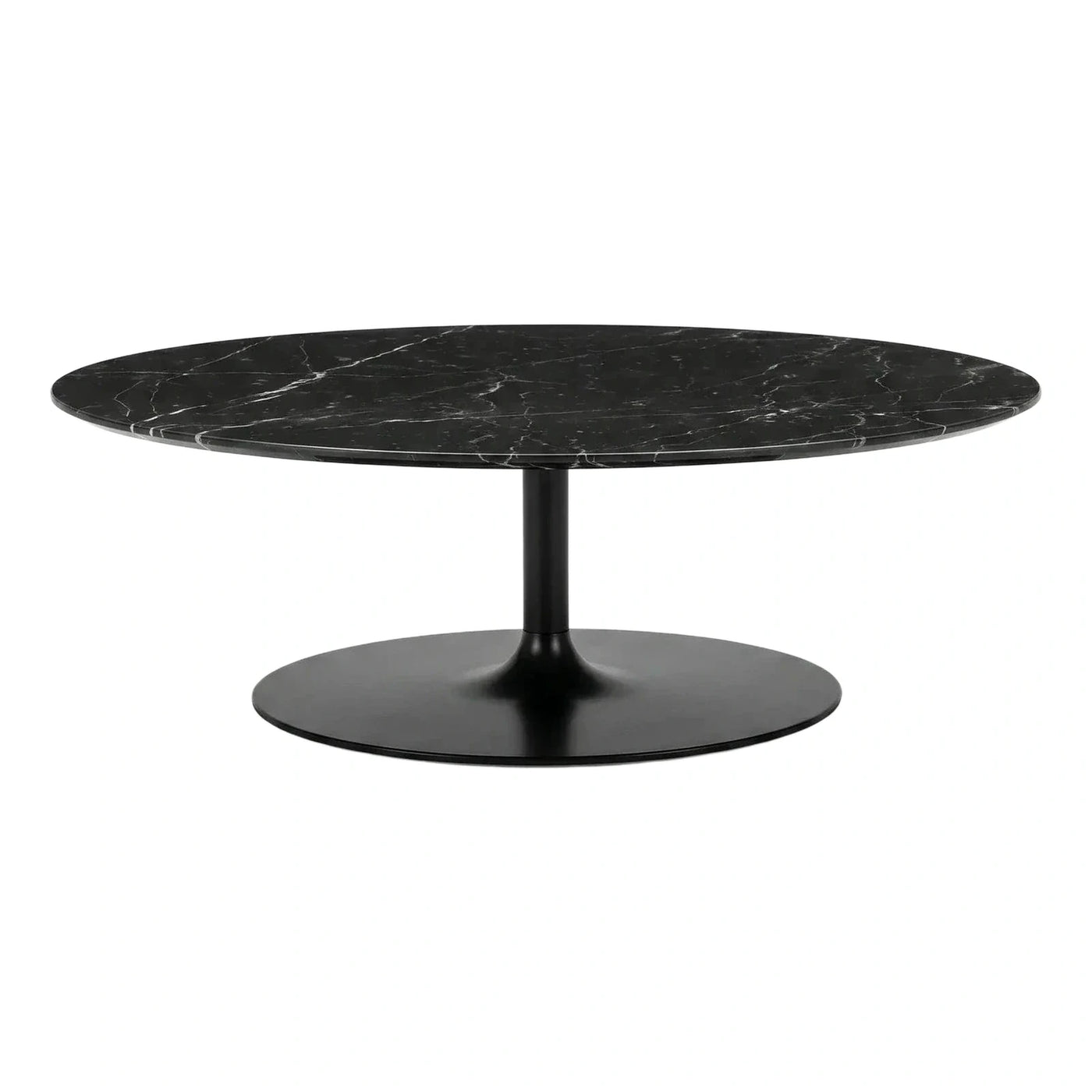 Round Black Marble Coffee Table with Pedestal Base