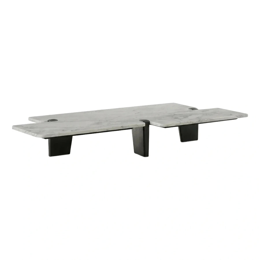 Modern White Marble Split Coffee Table Dark Base
