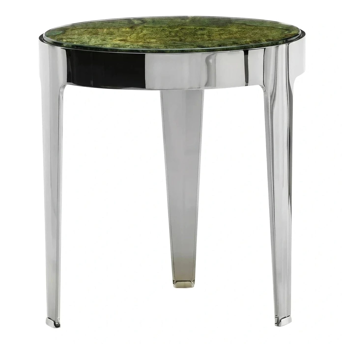 Round Green Stone Top Chrome Metal Side Table