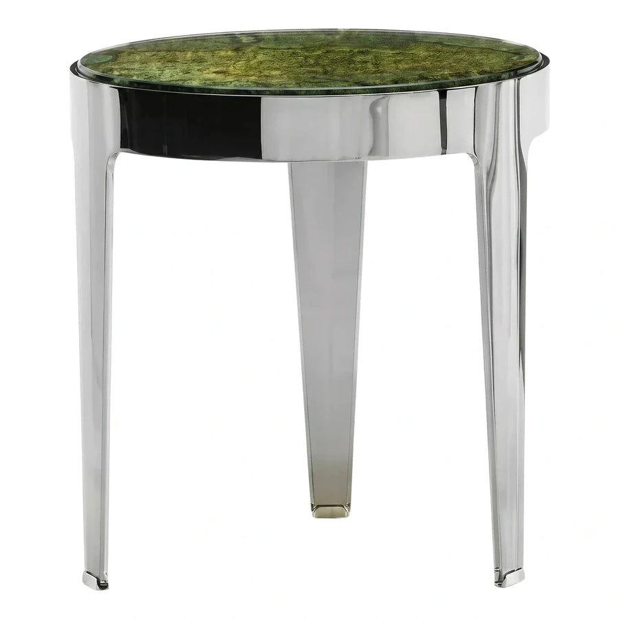 Round Green Stone Top Chrome Metal Side Table
