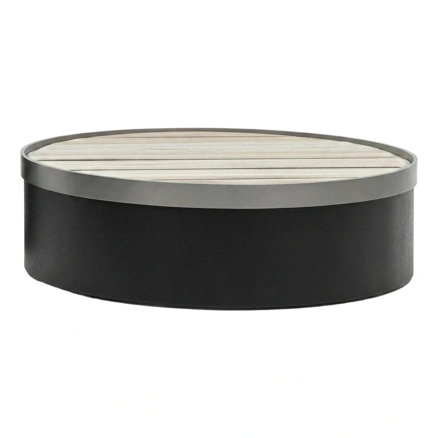 Modern Round Coffee Table with Wood Top and Black Base