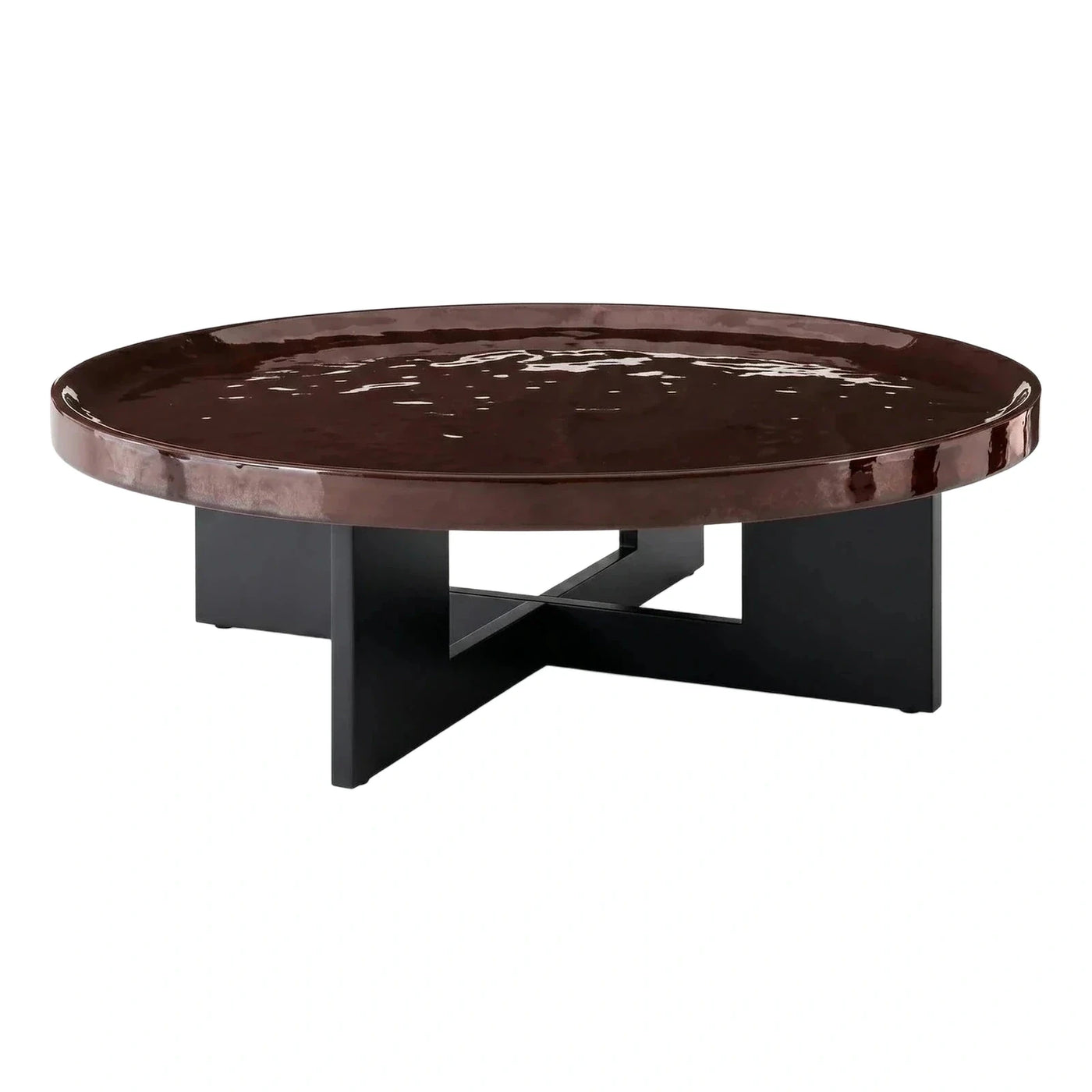 Modern Round High Gloss Dark Wood Coffee Table