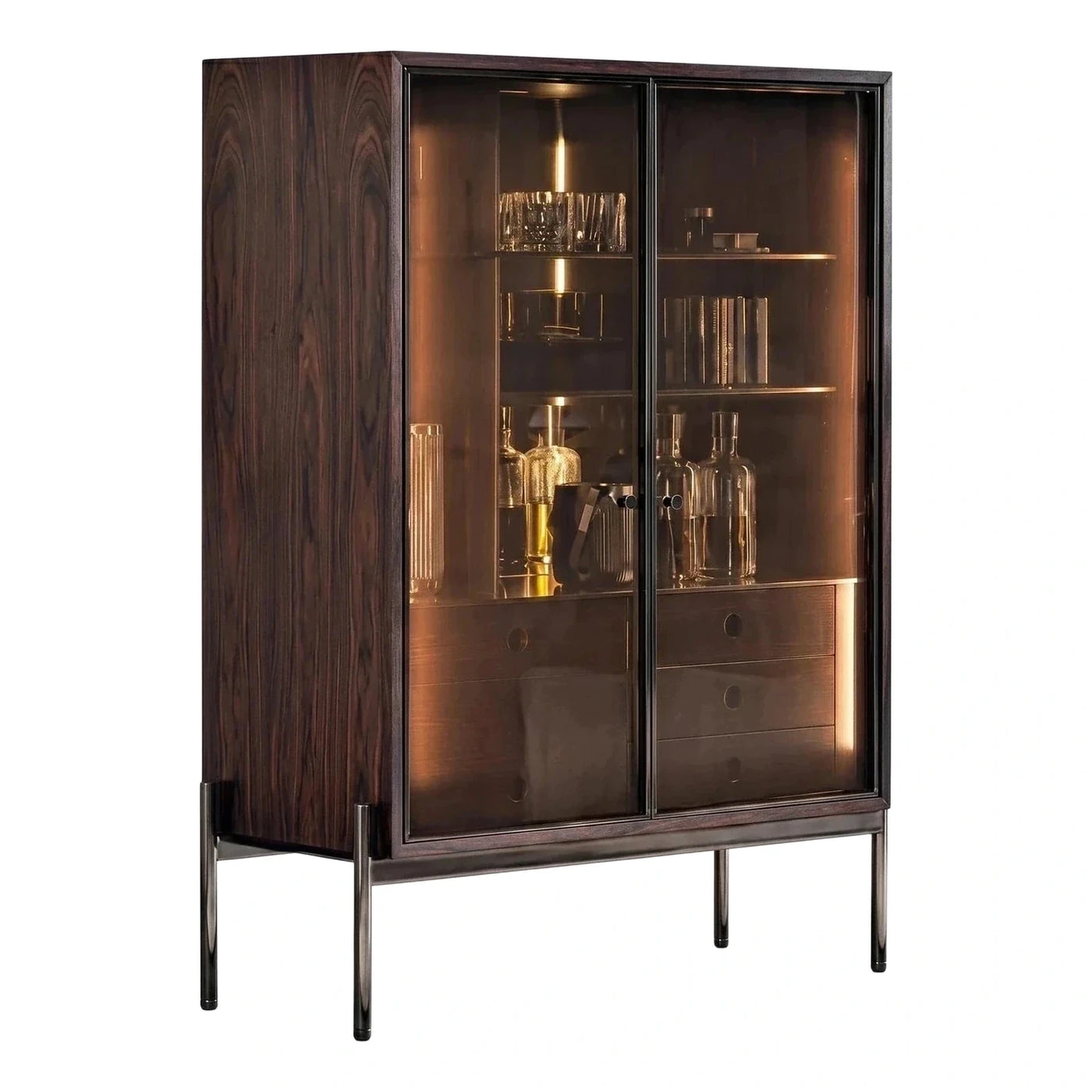 Modern Dark Wood Glass Display Cabinet