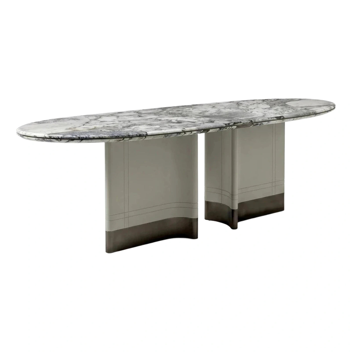 Oval Marble Top Dining Table with Grey Pedestal Base