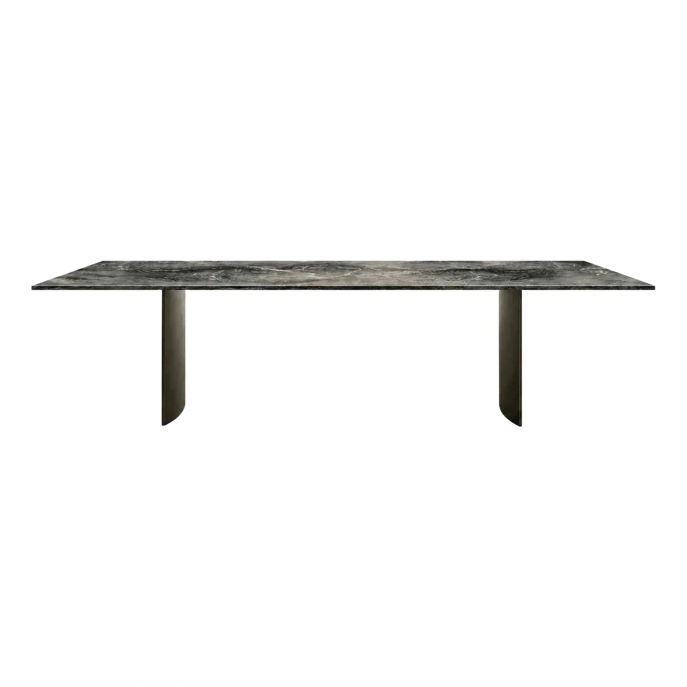 Modern Rectangular Dark Stone Dining Table Metal Base