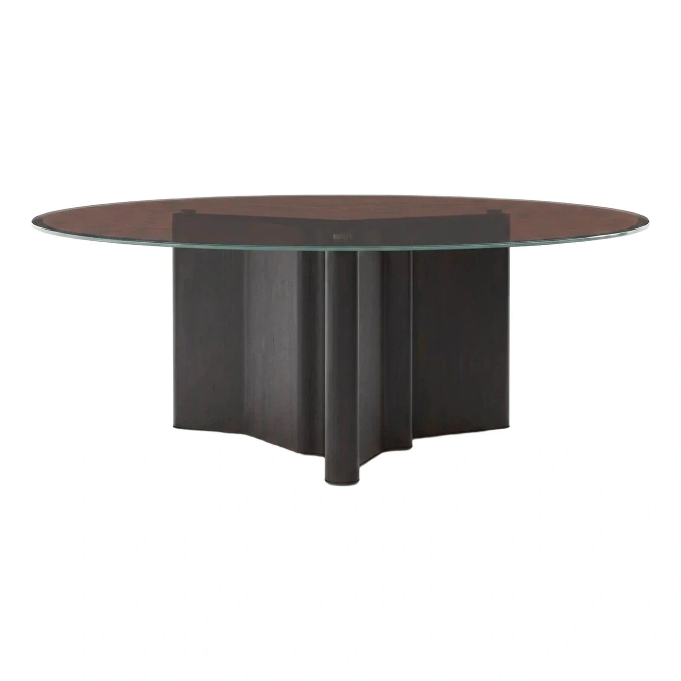 Modern Oval Dining Table with Dark Wood Sculptural Base