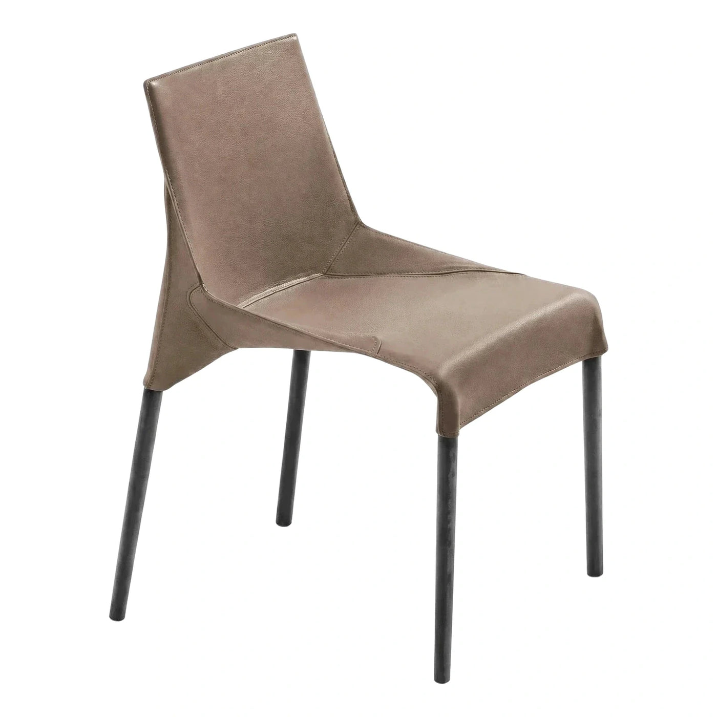 Modern Taupe Leather Dining Chair with Dark Legs