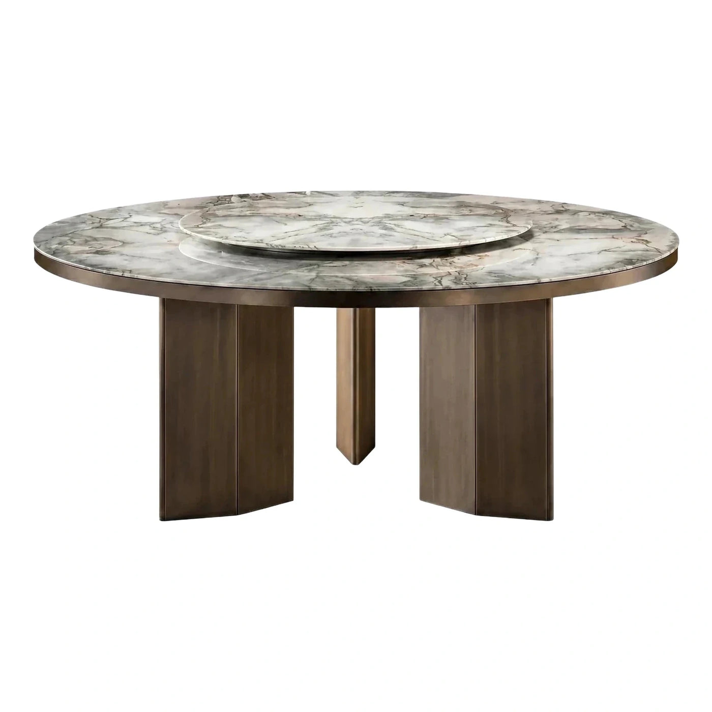 Round Marble Dining Table with Lazy Susan Bronze Base