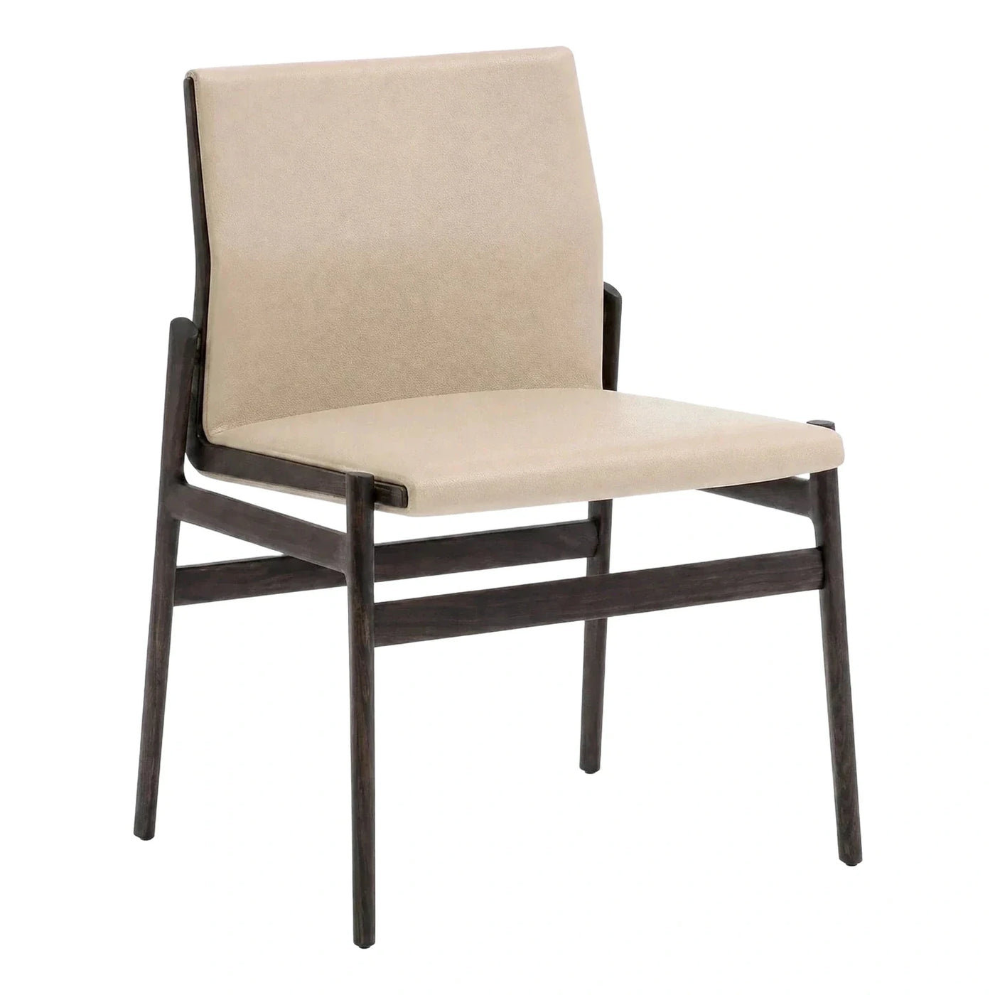 Modern Cream Leather Dining Chair with Dark Wood Frame