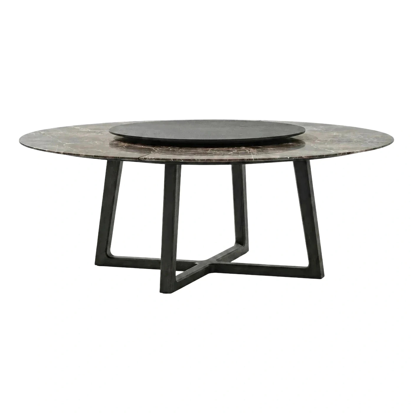 Round Marble Dining Table with Dark Wood Base