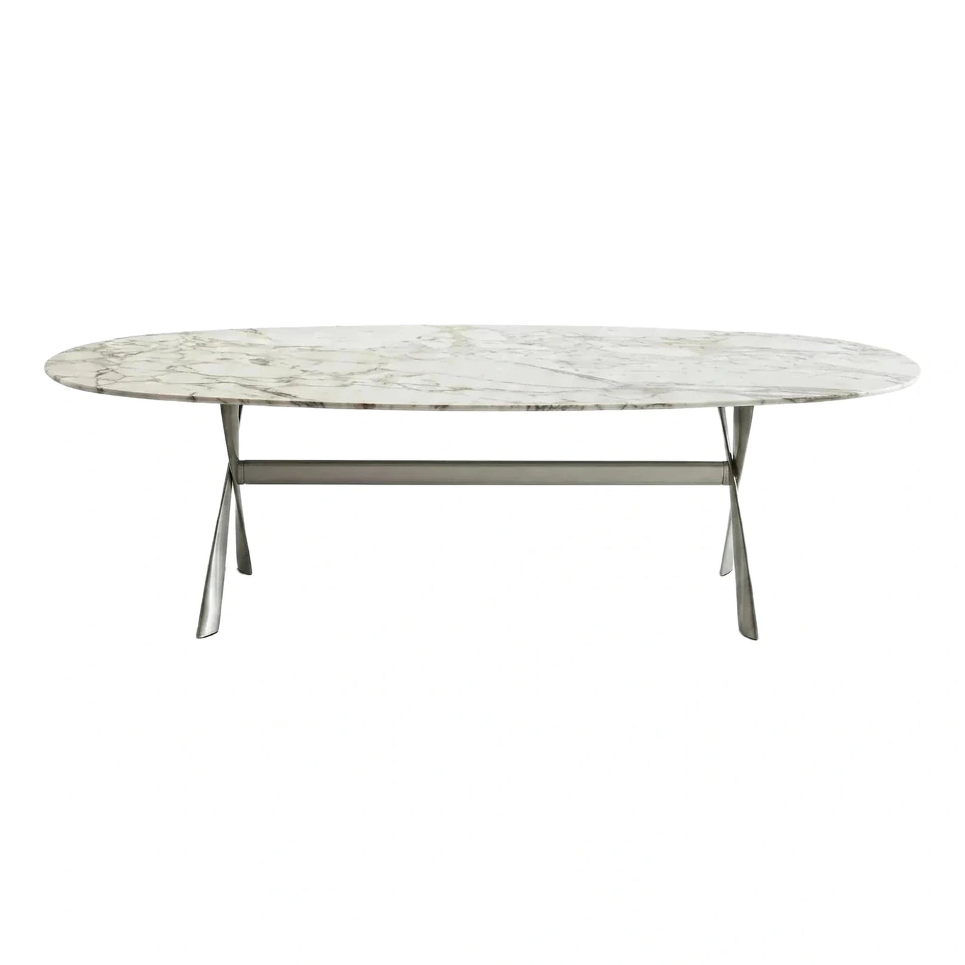 Oval Marble Top Dining Table with Metal Base