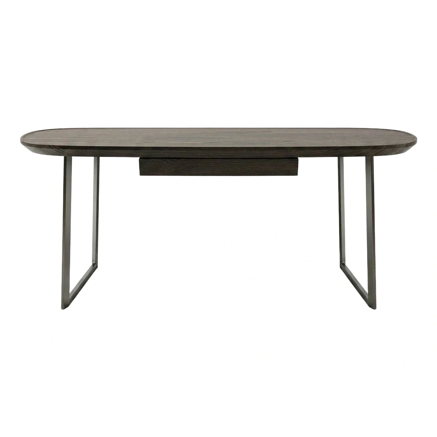 Dark Grey Oval Dining Table with Metal Base