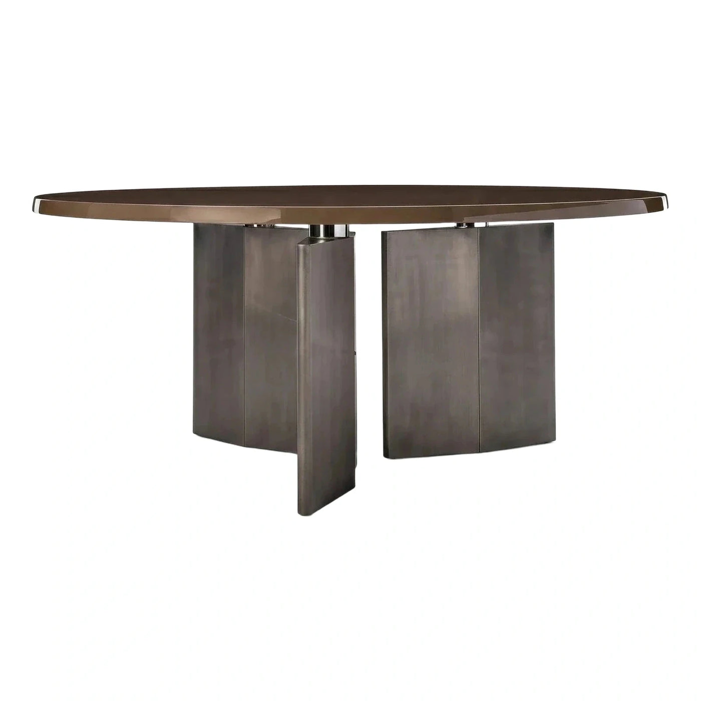 Modern Oval Dining Table Dark Top Metal Base