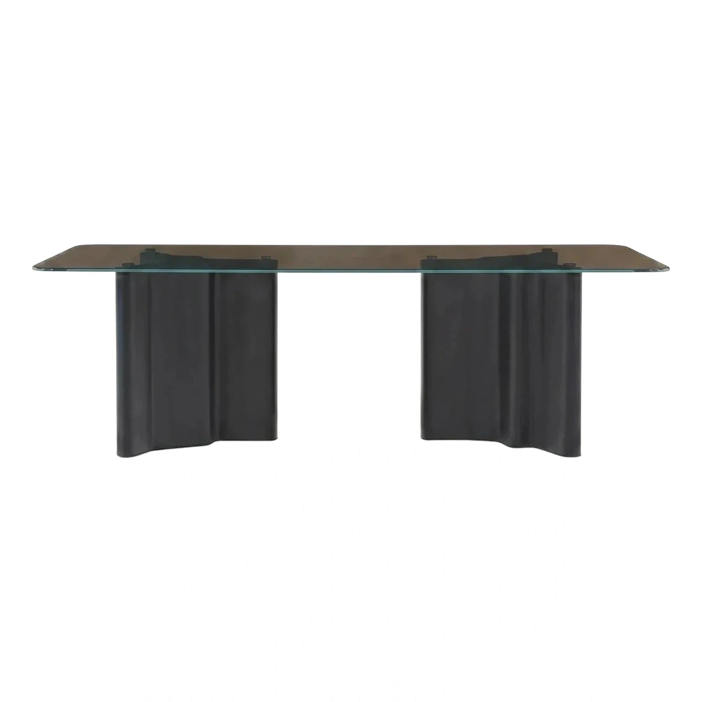 Modern Black Sculptural Base Smoked Glass Dining Table