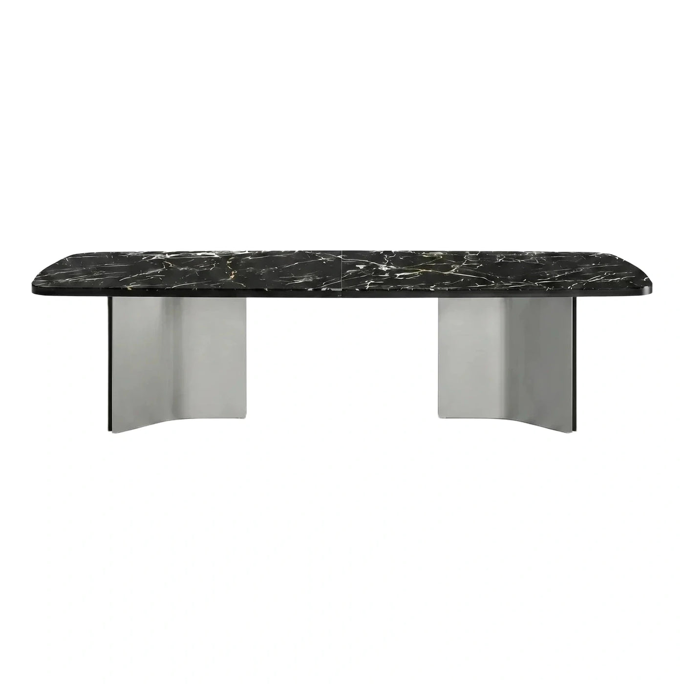 Black Marble Dining Table with Curved Metal Base