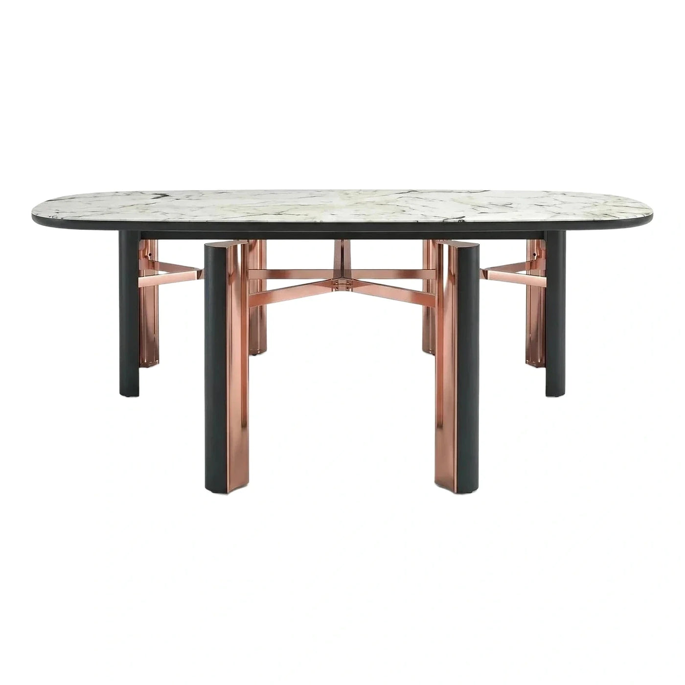 Oval Marble Dining Table with Rose Gold Metal Base