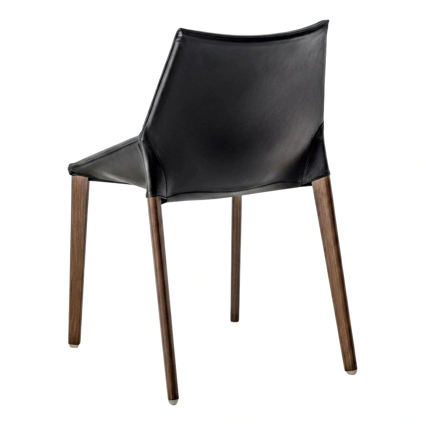 Modern Black Leather Dining Chair with Wood Legs