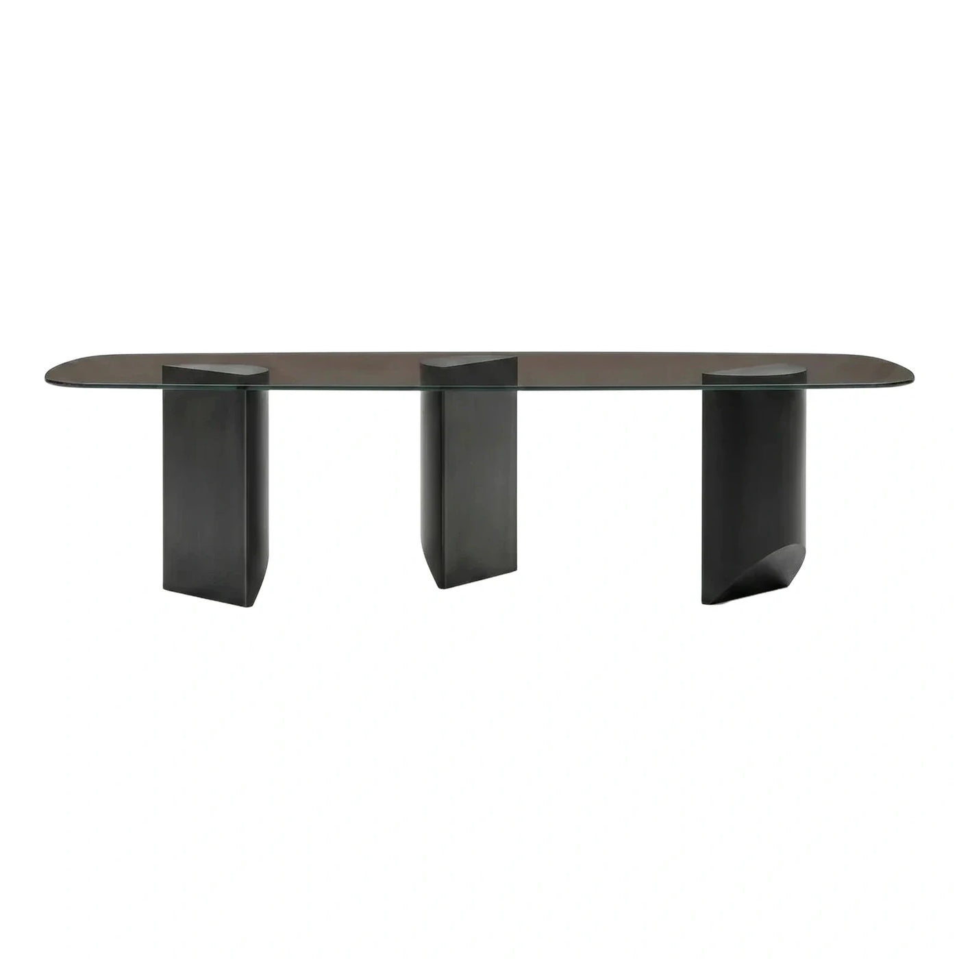 Modern Smoked Glass Dining Table with Sculptural Base