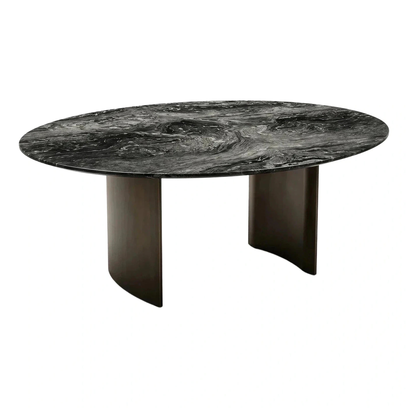 Round Black Marble Dining Table with Curved Base