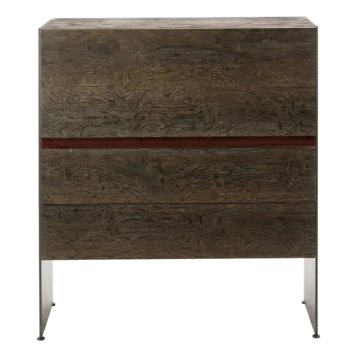 Dark Wood Three Drawer Chest with Metal Legs
