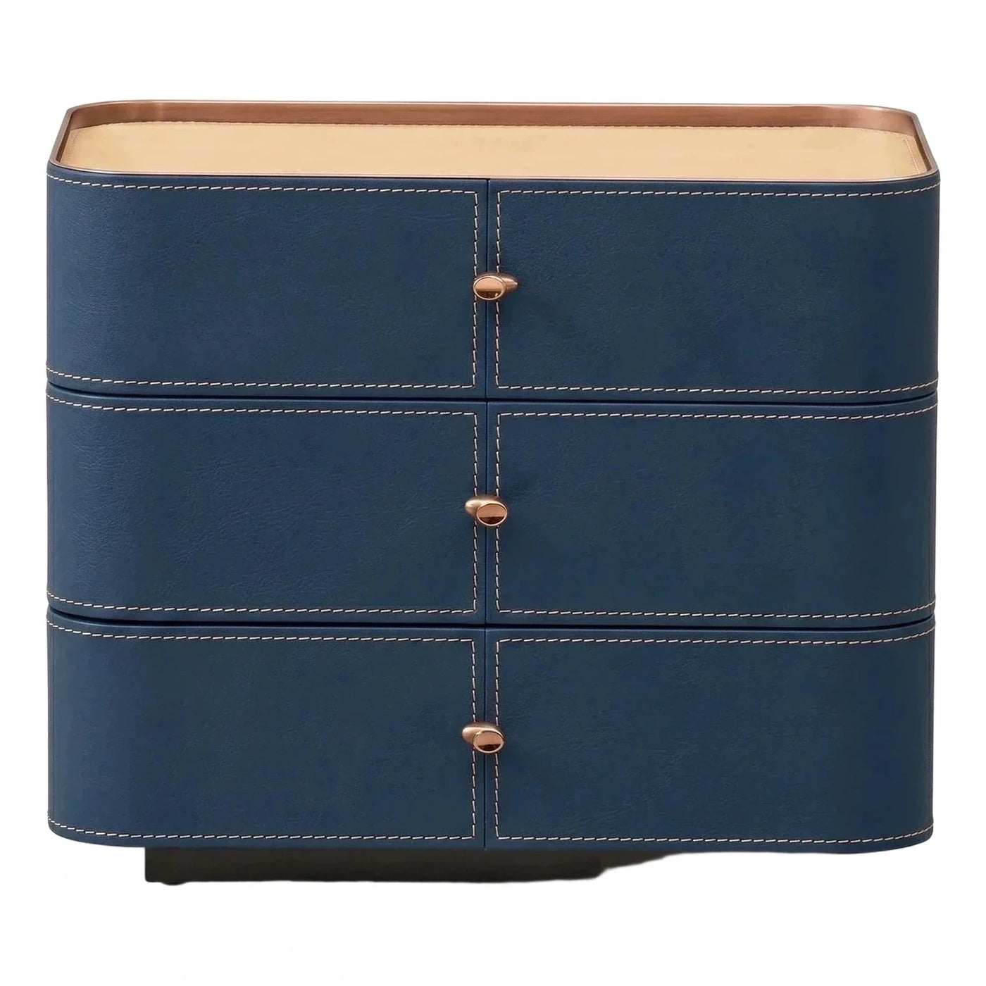 Navy Blue Leather Chest of Drawers with Copper Accents