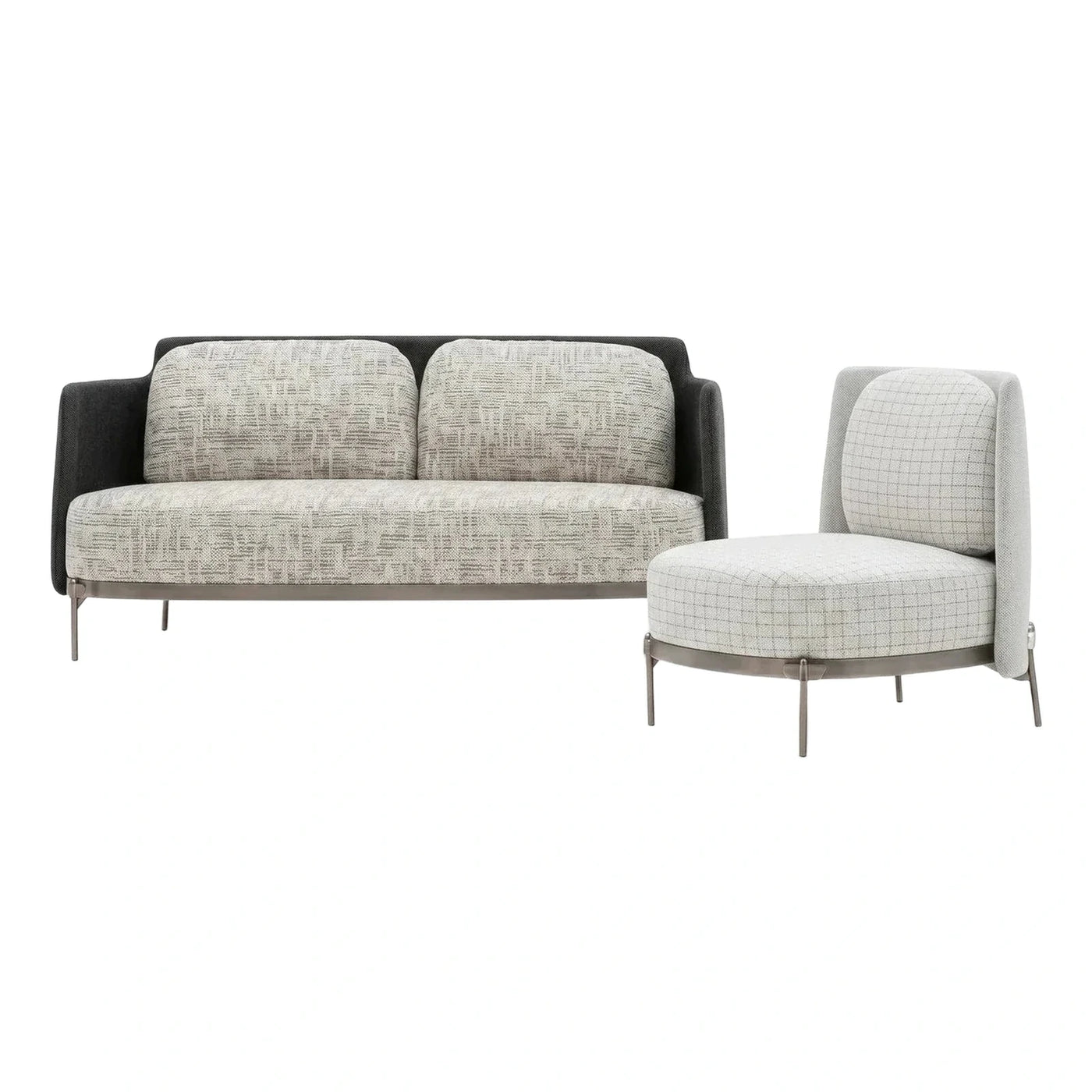 Modern Two-Tone Fabric Sofa and Lounge Chair