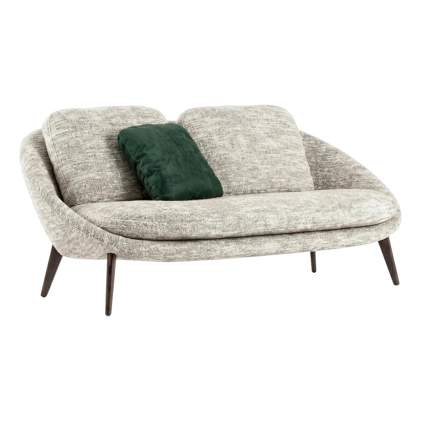 Oatmeal Textured Fabric Curved Loveseat with Wood Legs
